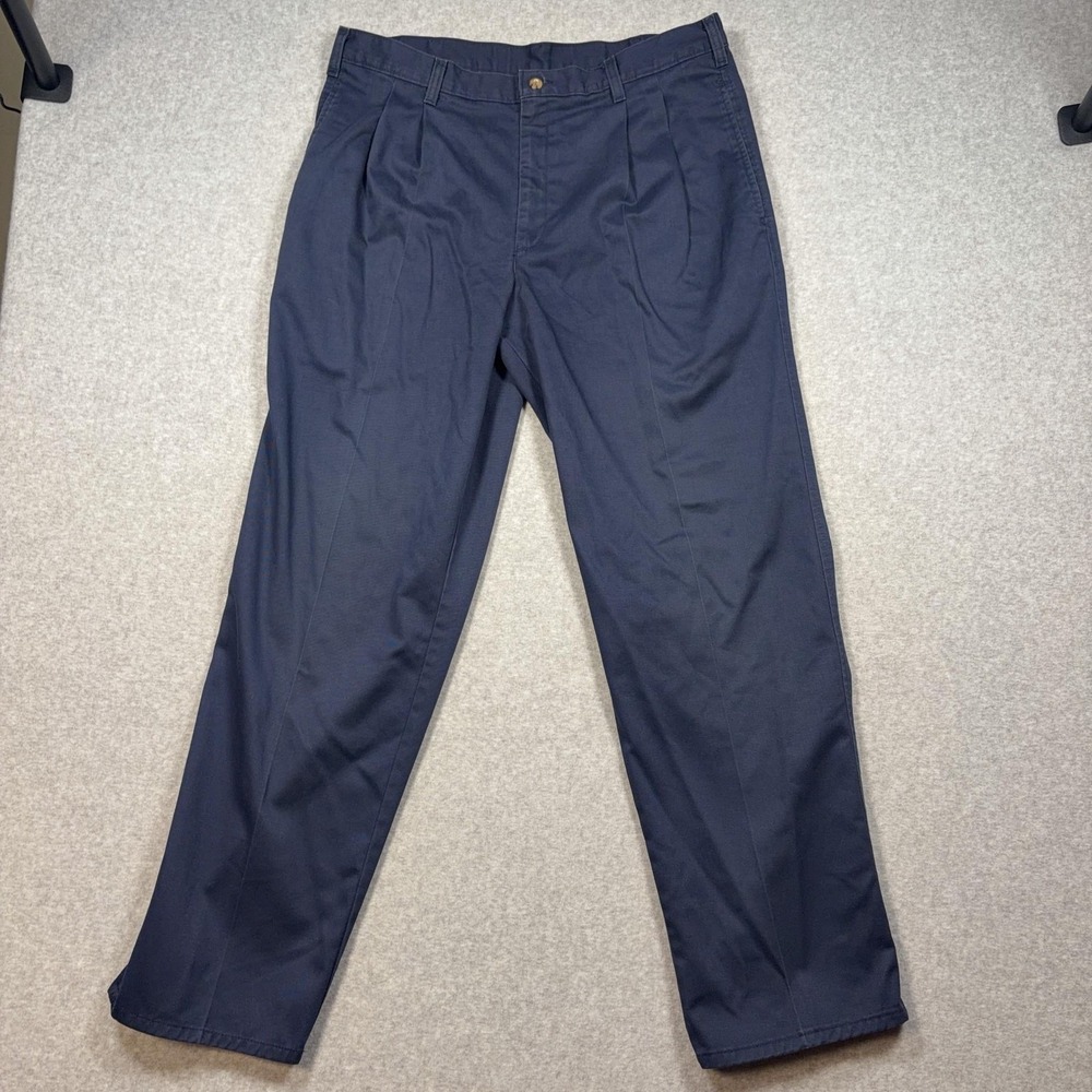 Duxbak Pants Mens 36x32 Blue Pleated Canvas Straight Made USA Cotton Casual